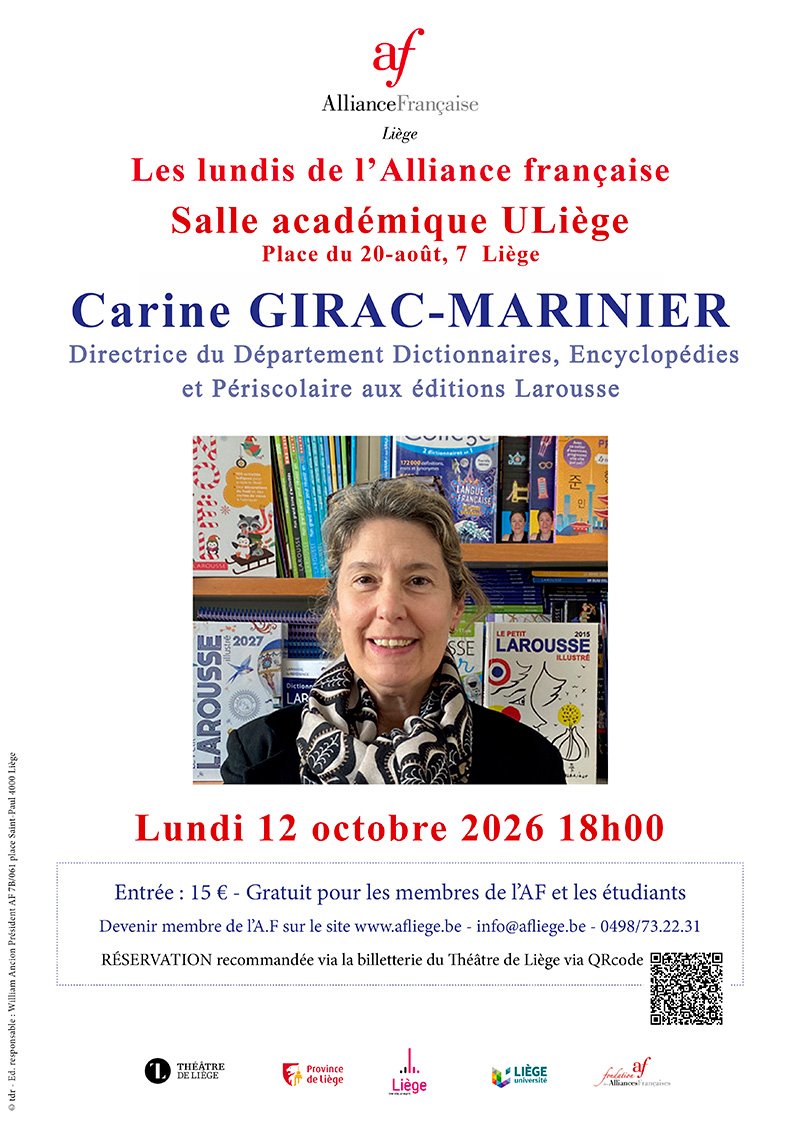Lundi 12 octobre Carine Girac-Marinier à la salle académique ULiège